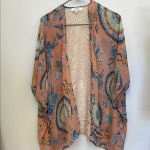 Umgee Floral Kimono in Peach and Blue